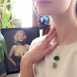 Emerald and gold colored geode costume-jewelry necklace. 16” inch chain